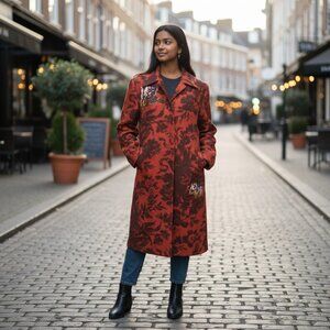 Oilily Orange Burgundy Wool Blend Coat Size 44